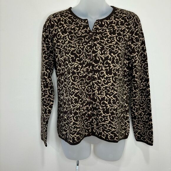 Vintage Talbots Silk Cashmere Blend Button Down Cardigan Sweater Small Brown Tan - Picture 1 of 7